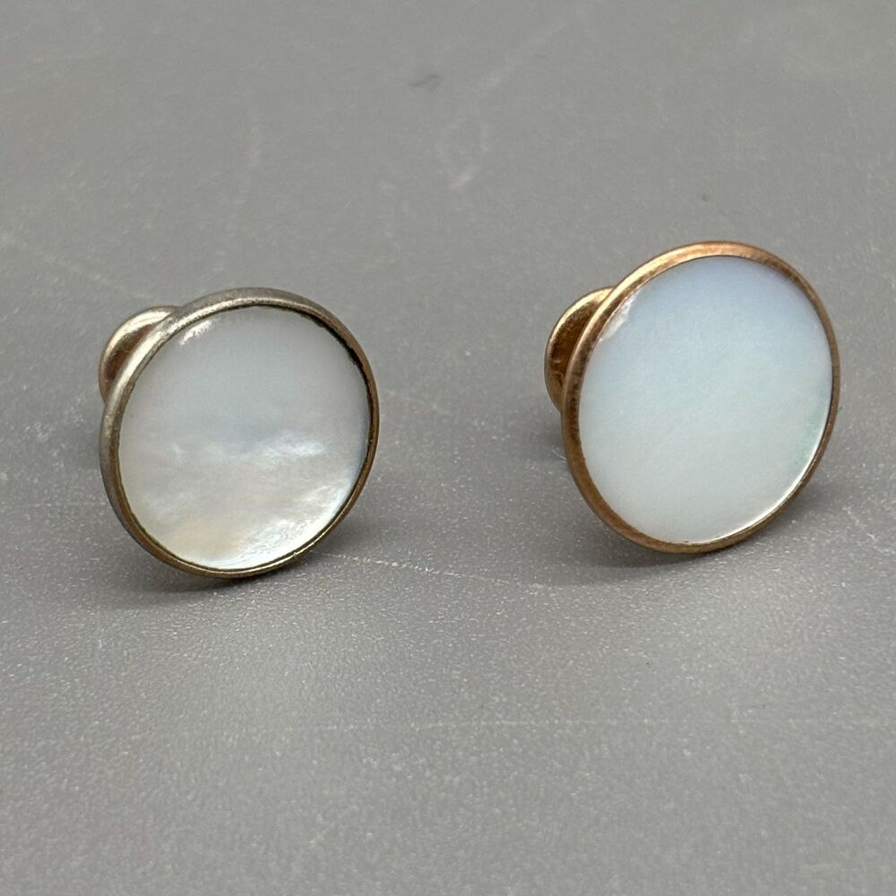 Vintage Mother of Pearl Cufflinks Mismatched Hickok USA Rose Gold Plated Pair